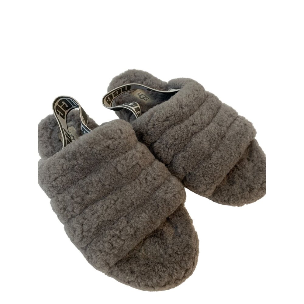UGG Fluff Yeah Slide Slippers Gray Size 6 Womens Cozy Sheepskin Rubber Sole